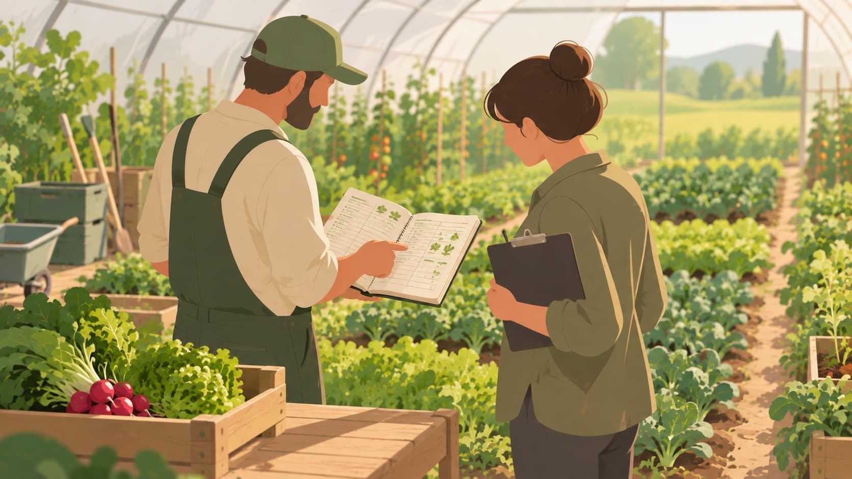 Deux agriculteurs se formant au BIO