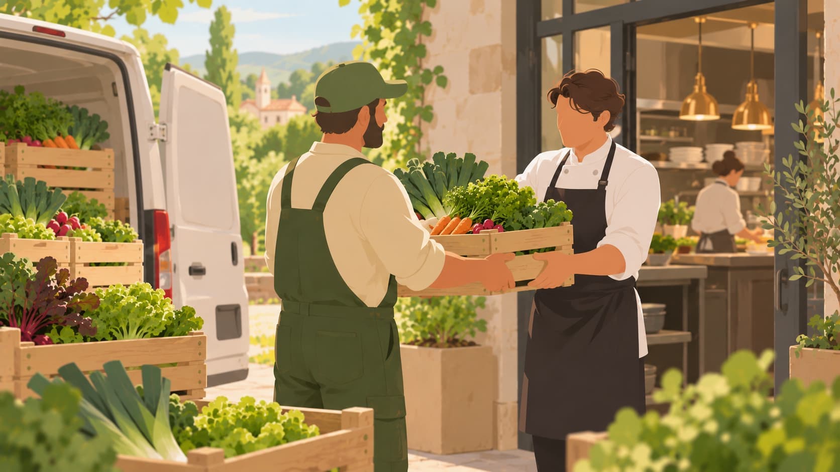 Maraîcher en pleine livraison de produit agricole