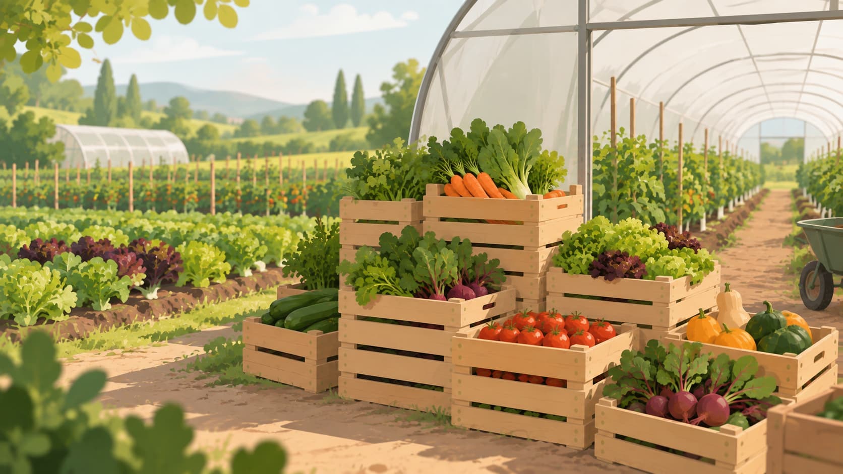 Cagets de légumes entassés